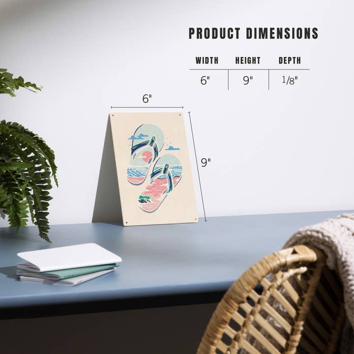 Lantern Press - Wholesale Wood wall art - WOOD SIGN ART Flip Flops, Blue & Pink, Distressed Vector5