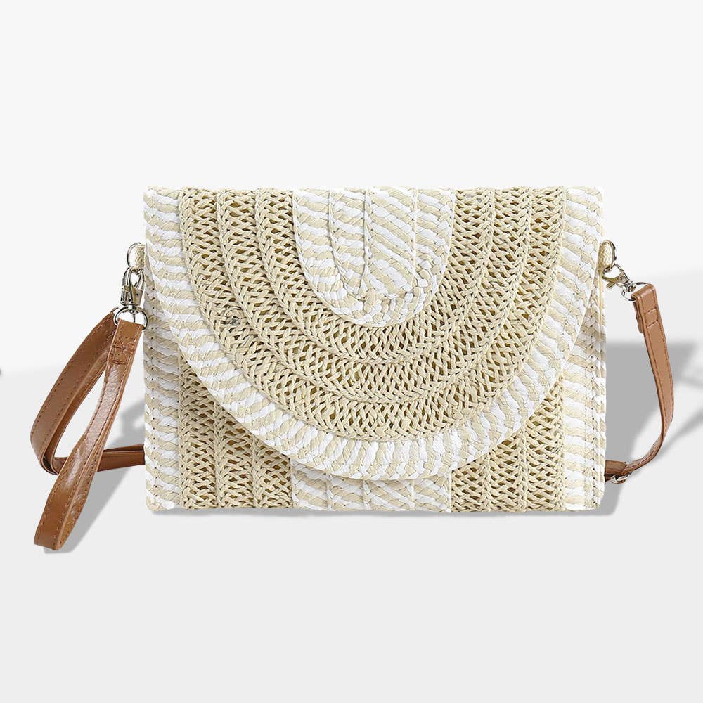 Sensibling Corp. - Wholesale Crossbody Bag - Women's - Mixed Striped Straw Clutch / Crossbody Bag
0