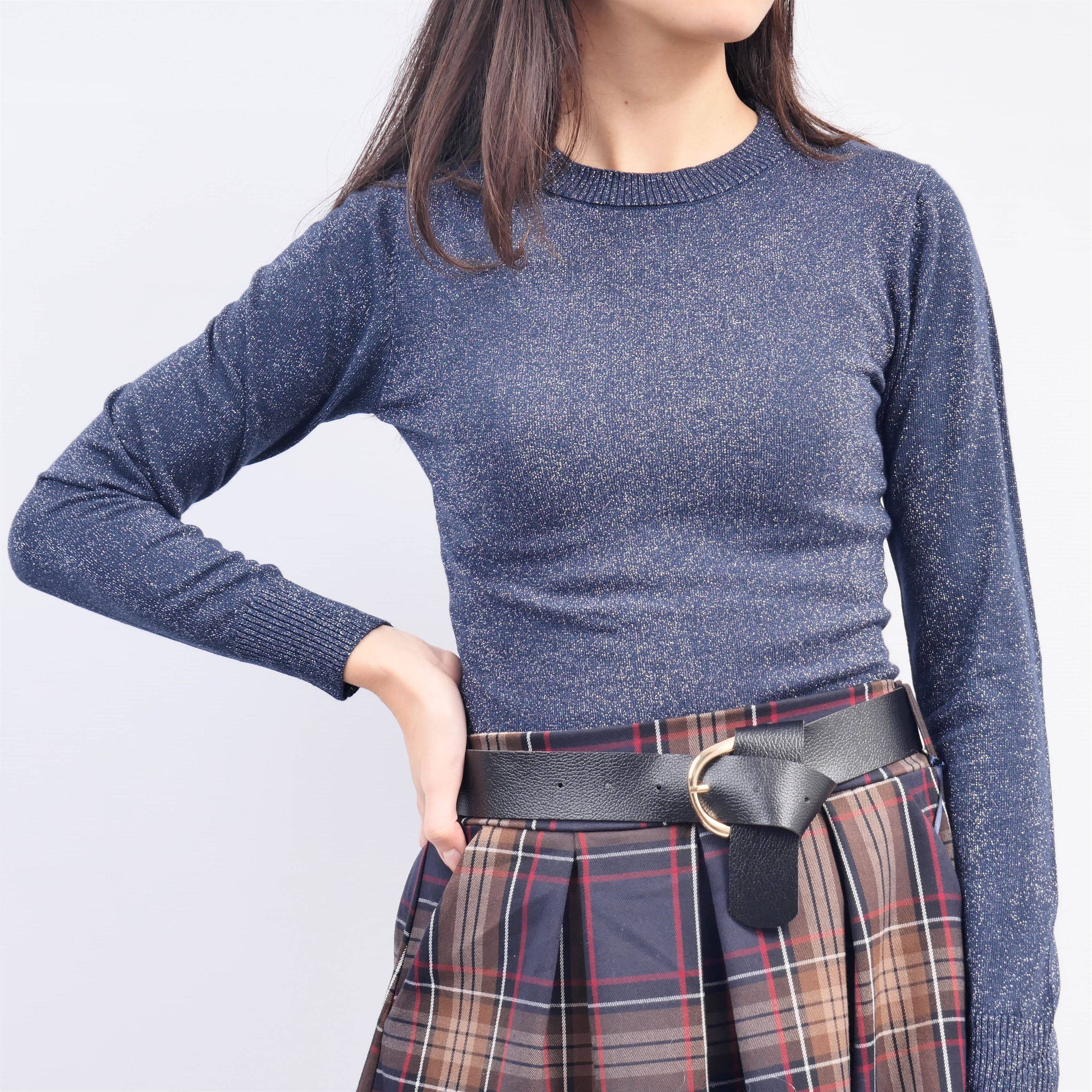 Black camel Plaid short skirt with belt TDM72824-3 for wholesale on Faire2