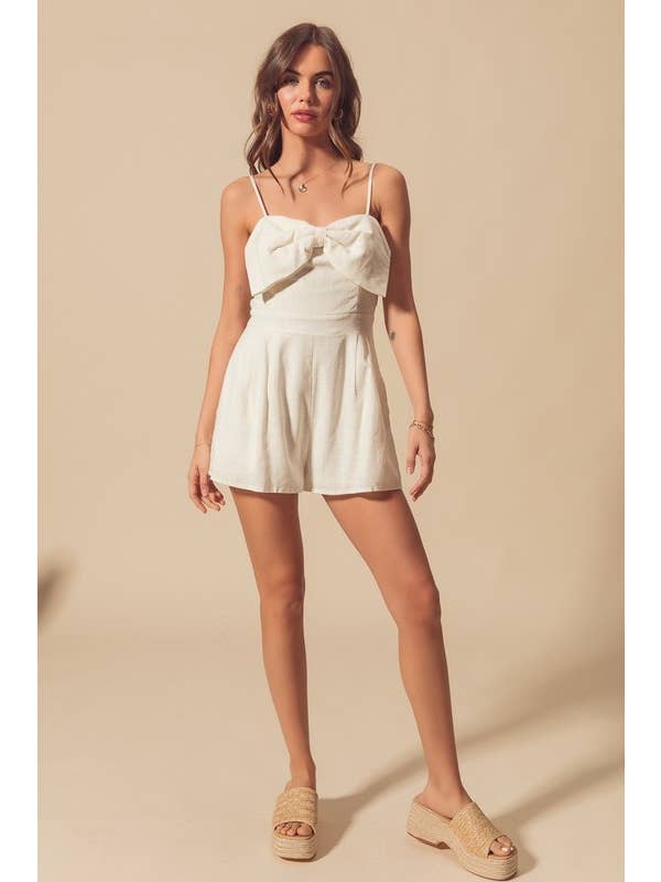 OFF WHITE Fully Lined Bow Front Lovely Casual Romper for wholesale on Faire3