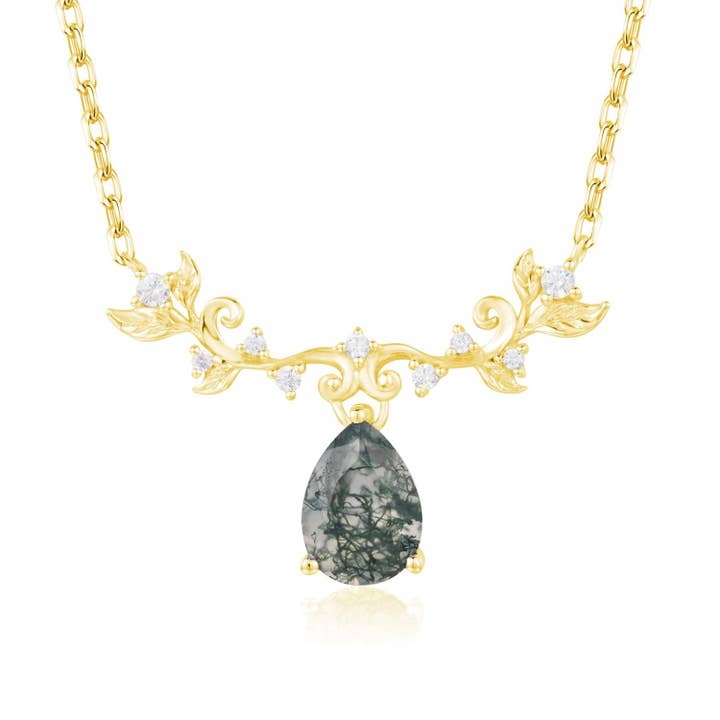 Azura Jewelry - Wholesale Pendant/Charm Necklace - Foliage Whispers Moss Agate Necklace (Yellow Gold)