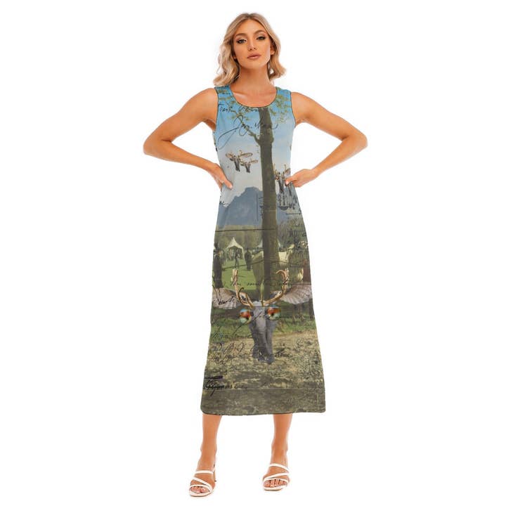 ANIMAL MIX - A SURPRISE AT THE RACES II All-Over Print Women's Sleeveless Long Dress for wholesale by Bønes and Balløøns