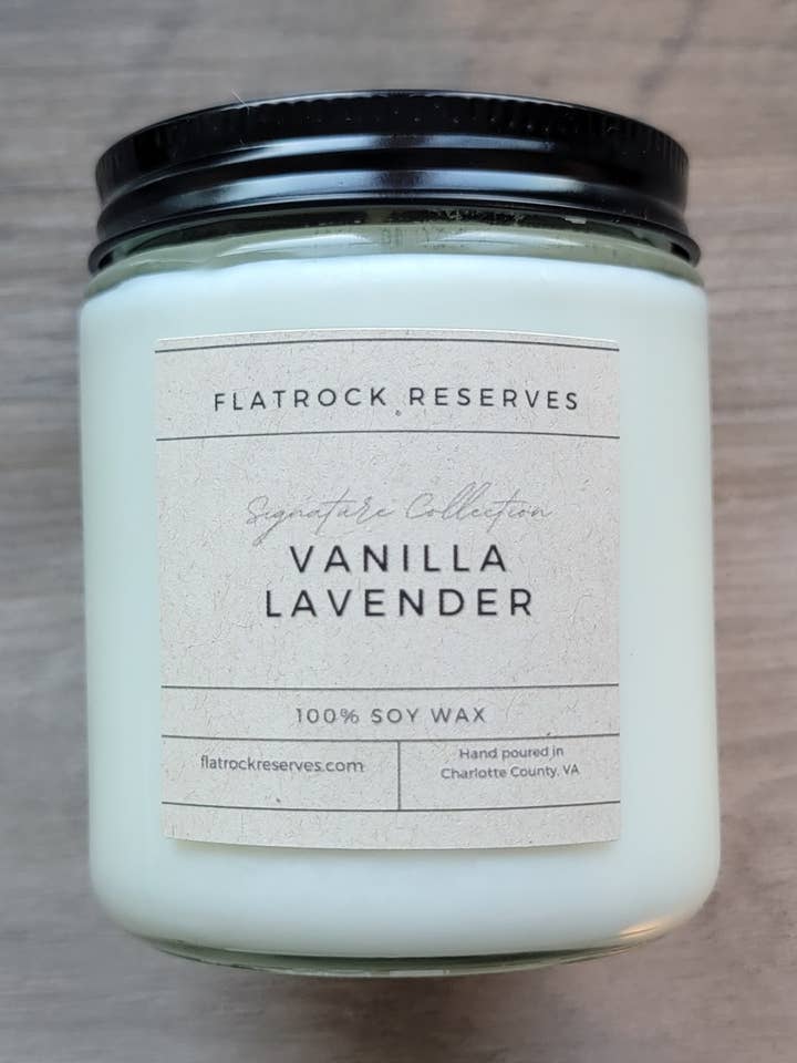 Vanilla Lavender 8 oz. Candle for wholesale by Flatrock Reserves