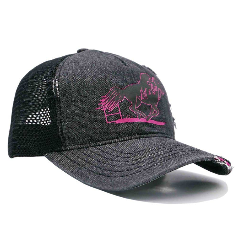 Western Express - Wholesale Trucker Hat - Women's - Black Denim "Let's Go" Trucker Cap0