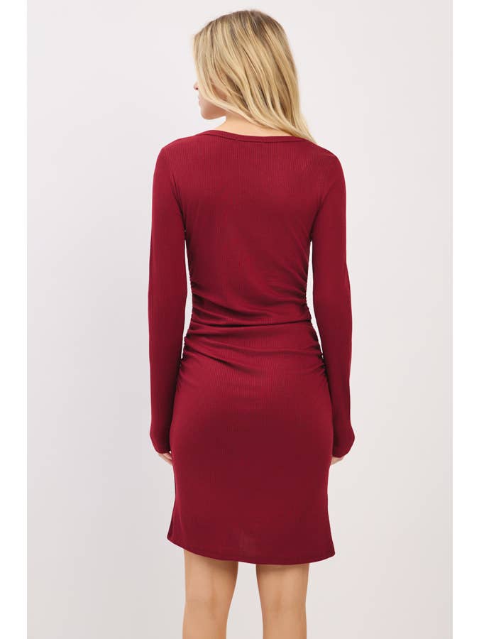 Heart & Hips - Wholesale Dress - Women's - RD54465LB - SQUARE NECK ALLOVER RUCHED LS OVERLAP-SKIRT DRES7