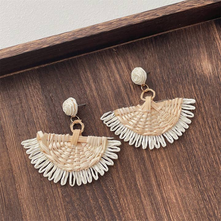 Dipped Shop - Wholesale Dangle Earrings - Vintage Handwoven Rattan Grass Earrings DP25D7762