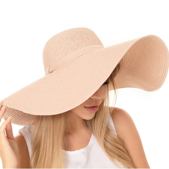 anbfashion - Wholesale Straw Hat - Women's - MONOCHROME BAND WIDE BRIM FLOPPY PAPER STRAW SUN HAT