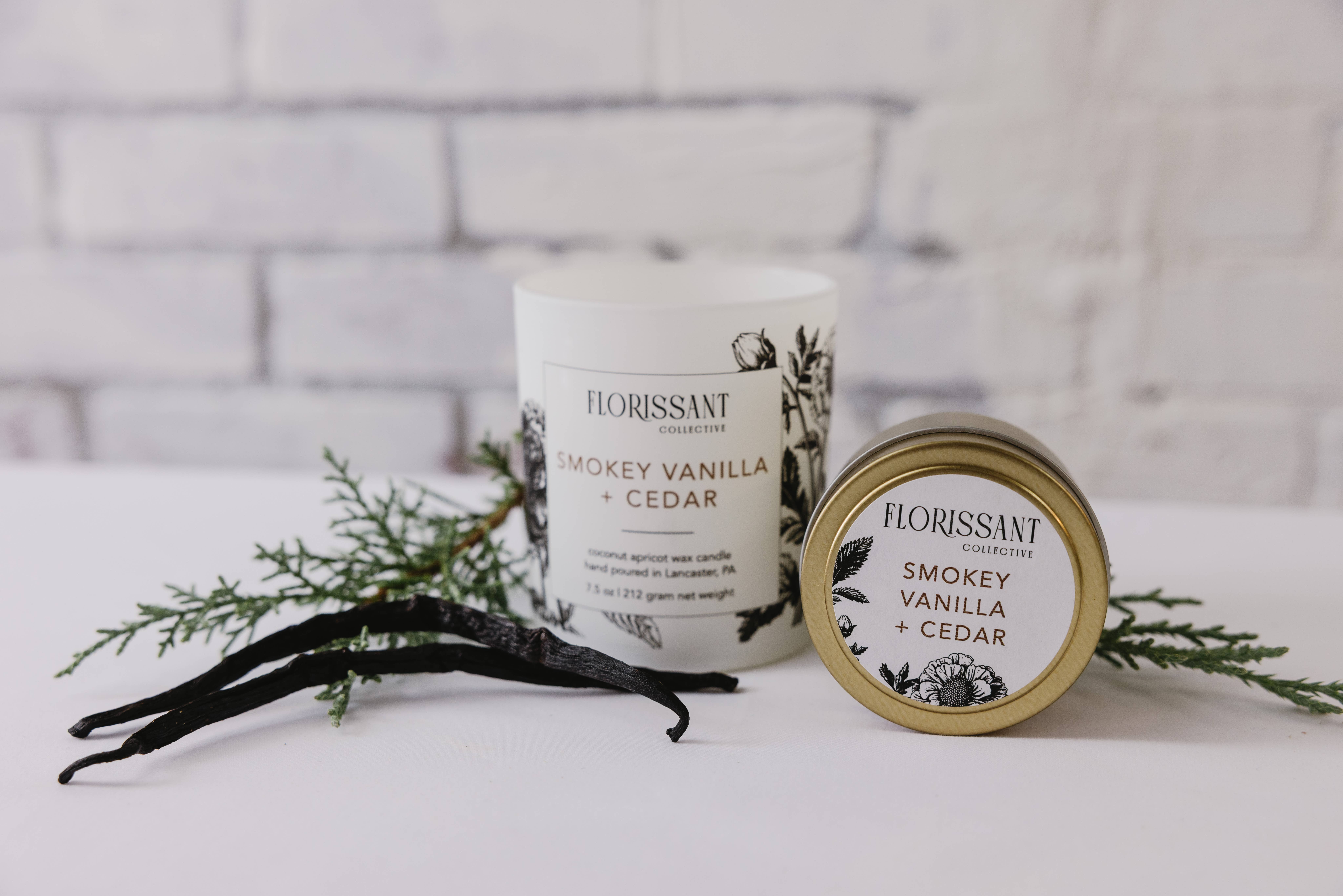 Florissant Collective - Wholesale Jar/Filled Candle - Smokey Vanilla + Cedar Candle Tin4