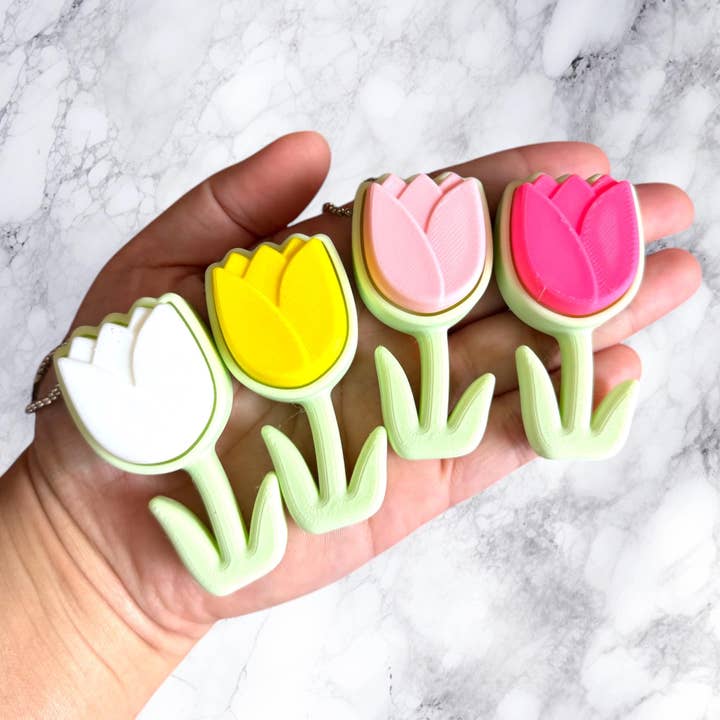 Tulip flower Fidget Clicker | Clickers keychain for wholesale by Roussell Prints and Demand LLC