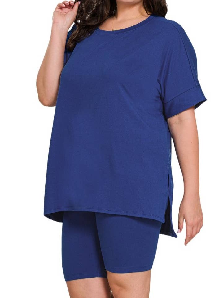 Plus Brushed Dty Microfiber Round Neck Top And Bik for wholesale by Vanilla Monkey