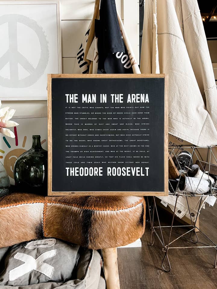 Man In The Area Theodore Roosevelt Wood Sign for wholesale by The Shed Interiors