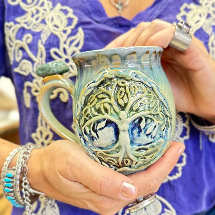 Carys Martin Ceramics - Wholesale Coffee Mug - Tree Of Life Tigers Eye Crystal Mug