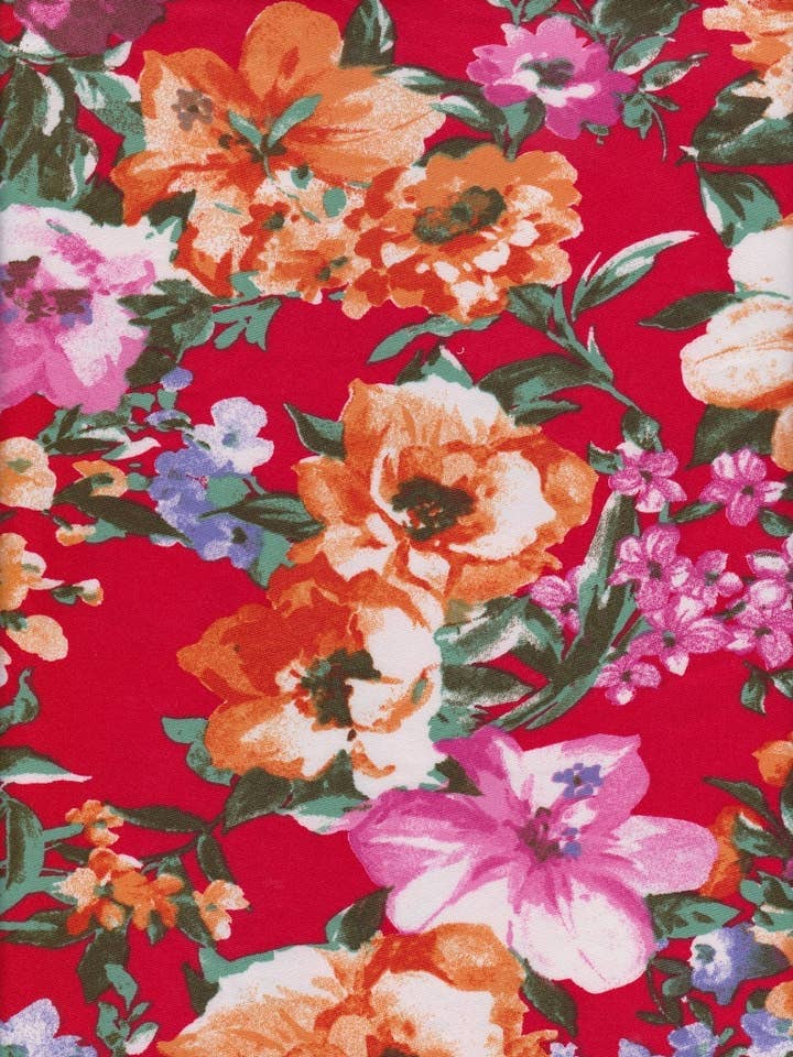 Jolies fleurs d'été sur tricot rouge à double brosse pour la vente par Cutting Edge Trade