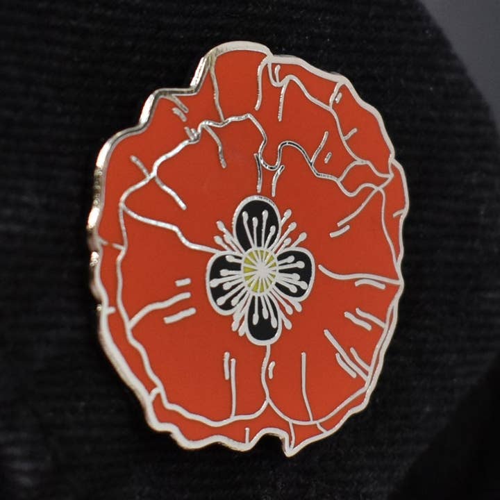 Red Poppy Flower Hard Enamel Lapel Pin for wholesale by Clayton Jewelry Labs
