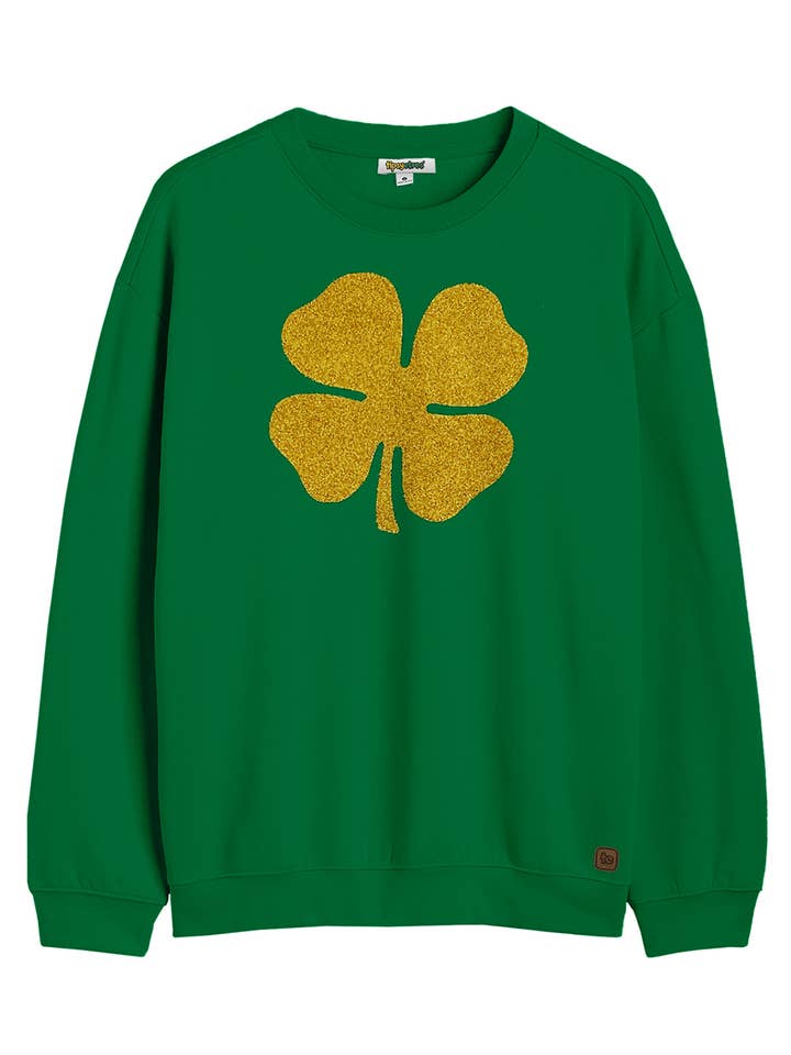 Women's St. Patrick's Day Glitter Clover Crewneck Sweatshirt for wholesale by Tipsy Elves