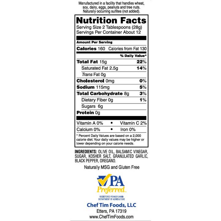 Chef Tim Foods - Wholesale Salad Dressing - Chef Tim's Sweet Balsamic Vinaigrette Small (12 oz)1