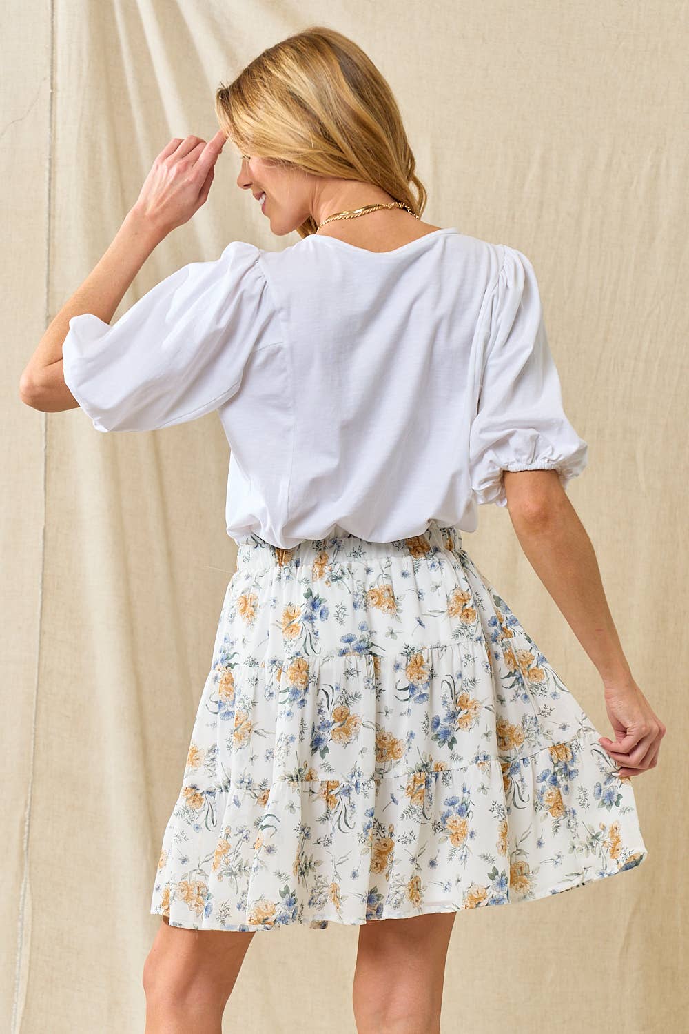 AVORIO/BLU GONNA A STRATI IN CHIFFON A FIORI - 6434S in vendita all'ingrosso su Faire3