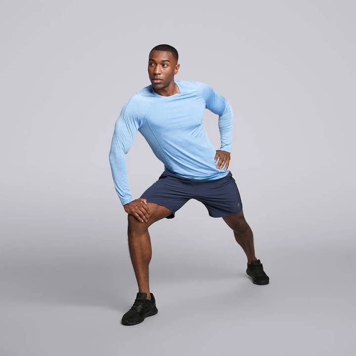 Top de manga comprida masculino ICE Run - Azul claro por atacado de HPE Activewear