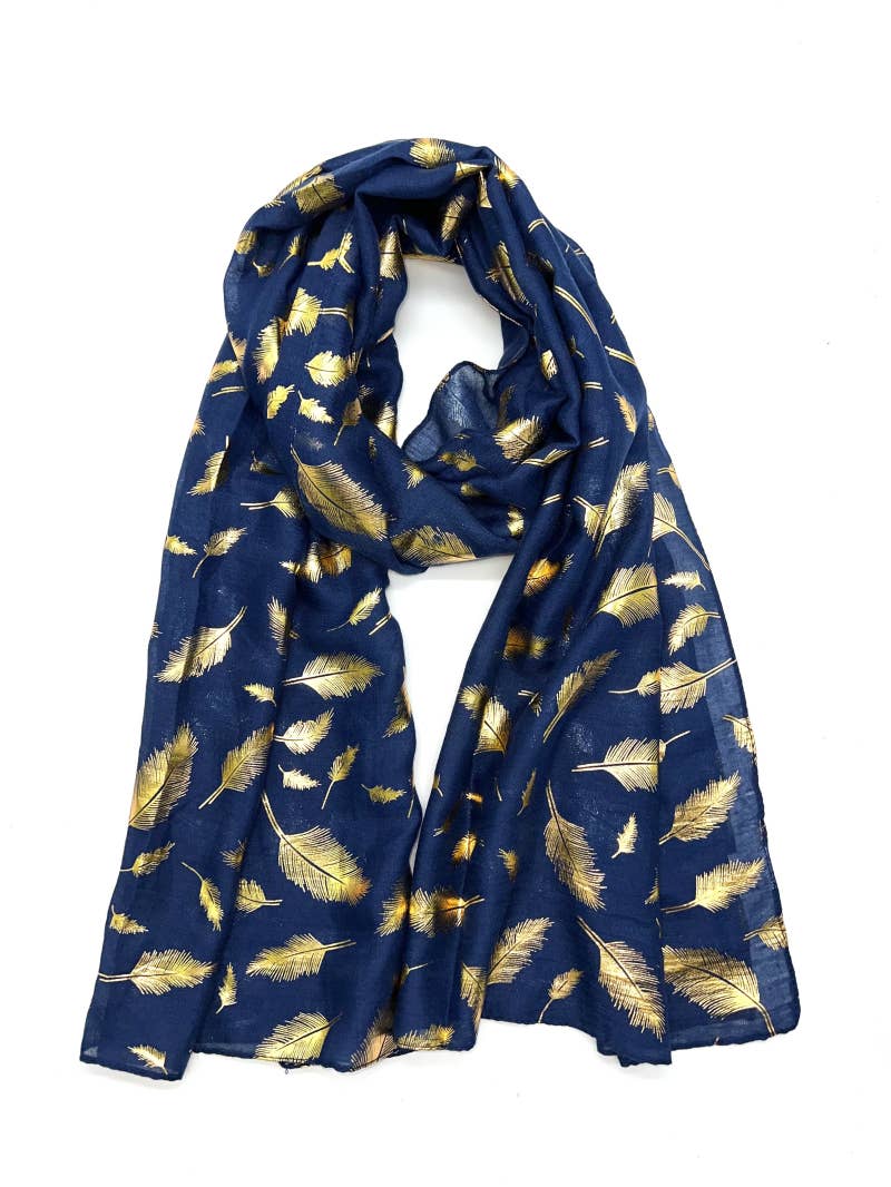 LINETA - Vente Écharpe – femme - B-6 Foulard avec dorure plume 0