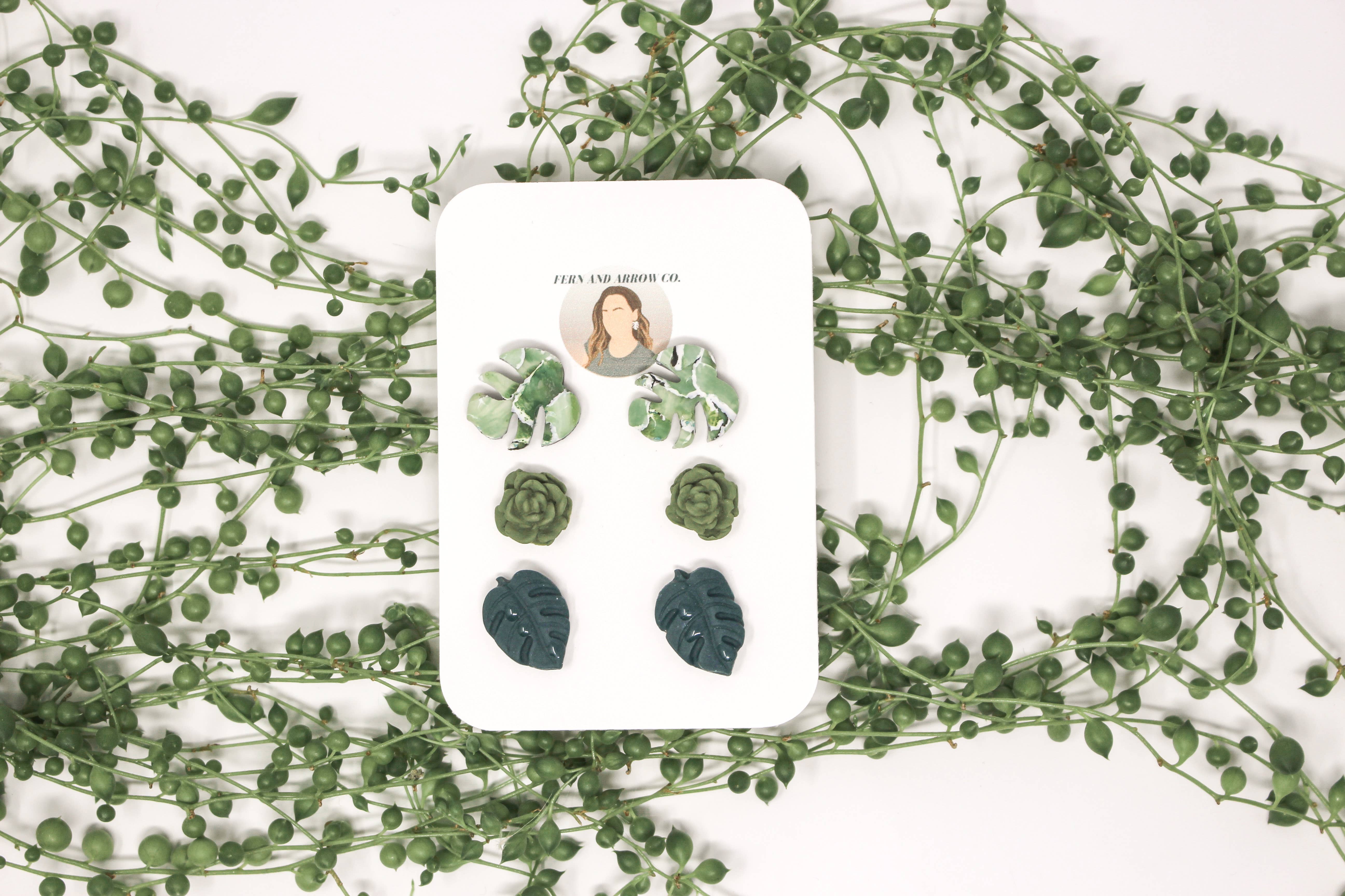 Fern and Arrow co. - Wholesale Jewelry Set - Plants lovers stud pack- Polymer clay stud earrings