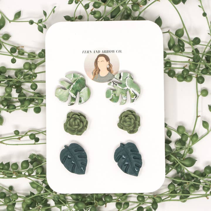 Planter elskere stud pack - Polymer ler stud øreringe for engroshandel hos Fern and Arrow co.