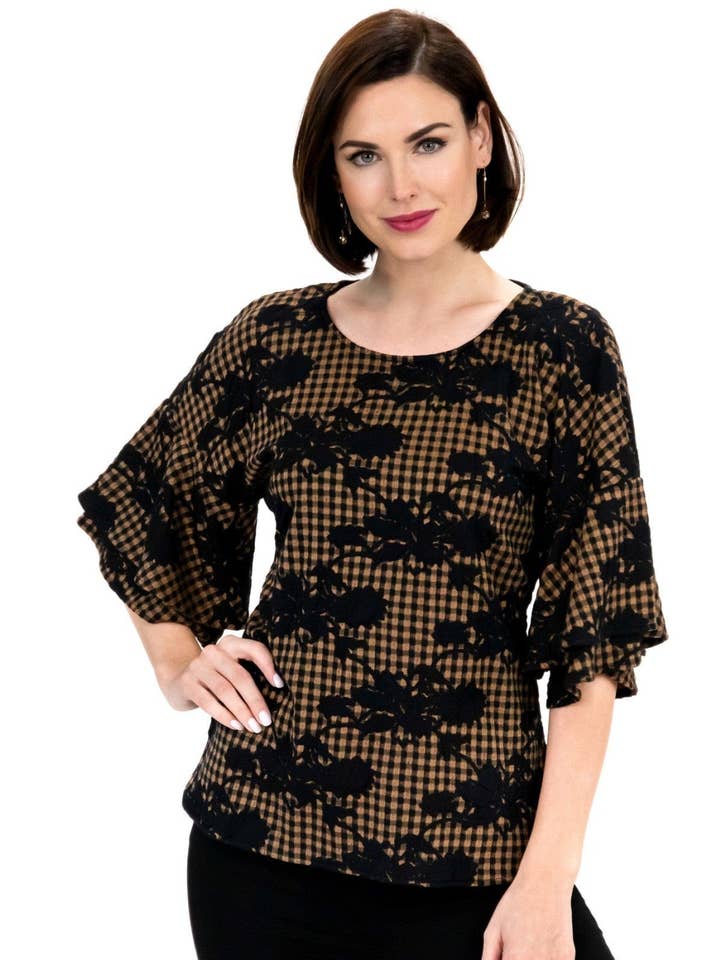 Top Laszlo de cuadros florales - Coco Plaid para venta al por mayor de Eva Franco