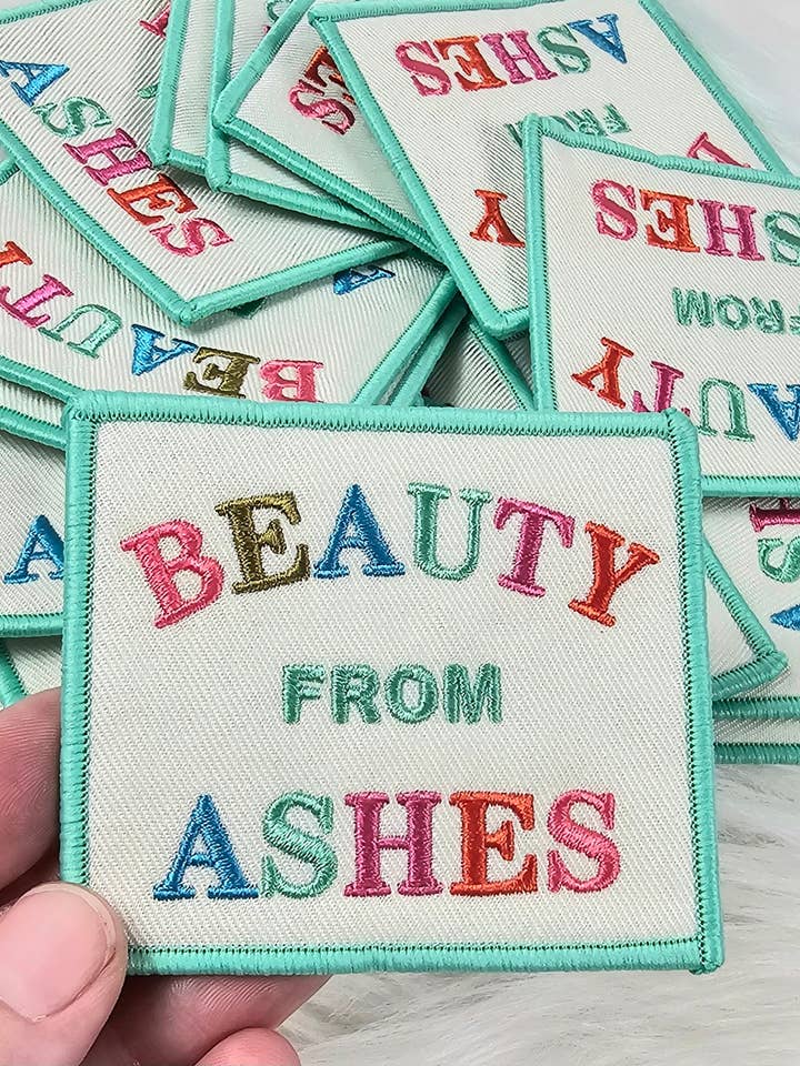 'Beauty From Ashes' Colorful Christian Woven Embroidery Iron On Patch for wholesale by Scratch Decor