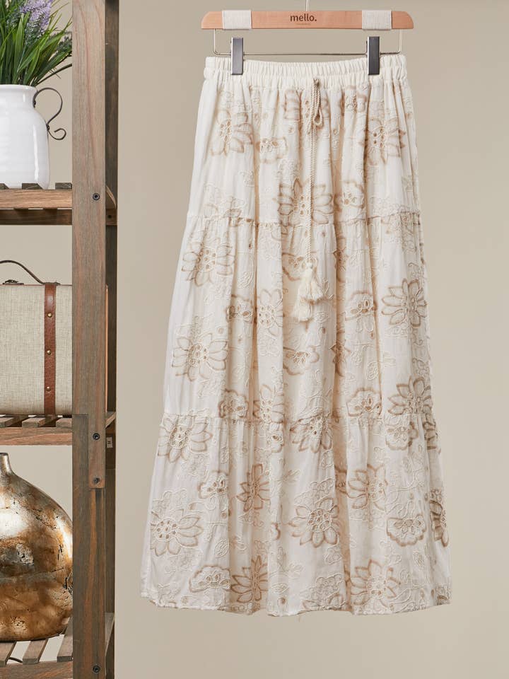 Heirloom Garden Embroidered Maxi Skirt for wholesale by Mello.