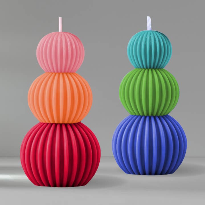 Dekorativ flakket stablet kuglelys med fedt 3-farvet mønster for engroshandel hos Made By Humans Designs