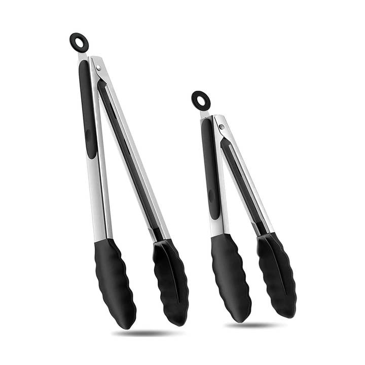 Black Silicone-Stainless Steel Tongs: 9" & 12" with Lock for wholesale by Vigor Path