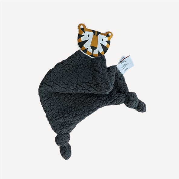 Tiger cuddly toy in plain anthracite gray teddy for wholesale by Carotte & Cie