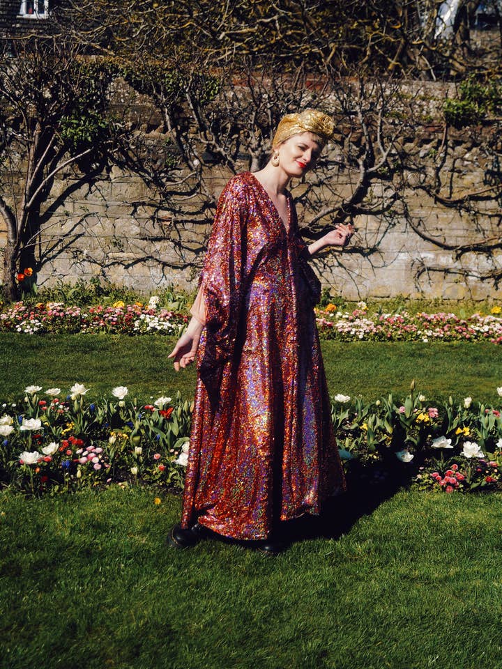 Fumbalinas - Wholesale Kaftan – Women's - Rose Gold Holographic Sequin V-neck Kaftan Gown16