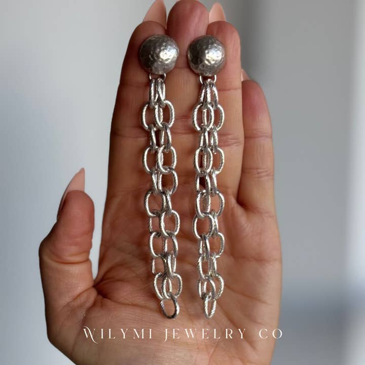 WILYMI Jewelry Co - Vente Boucles d'oreilles pendantes - Boucles d'Oreilles Chaîne Drapée | Plaqué Argent RoundTop
