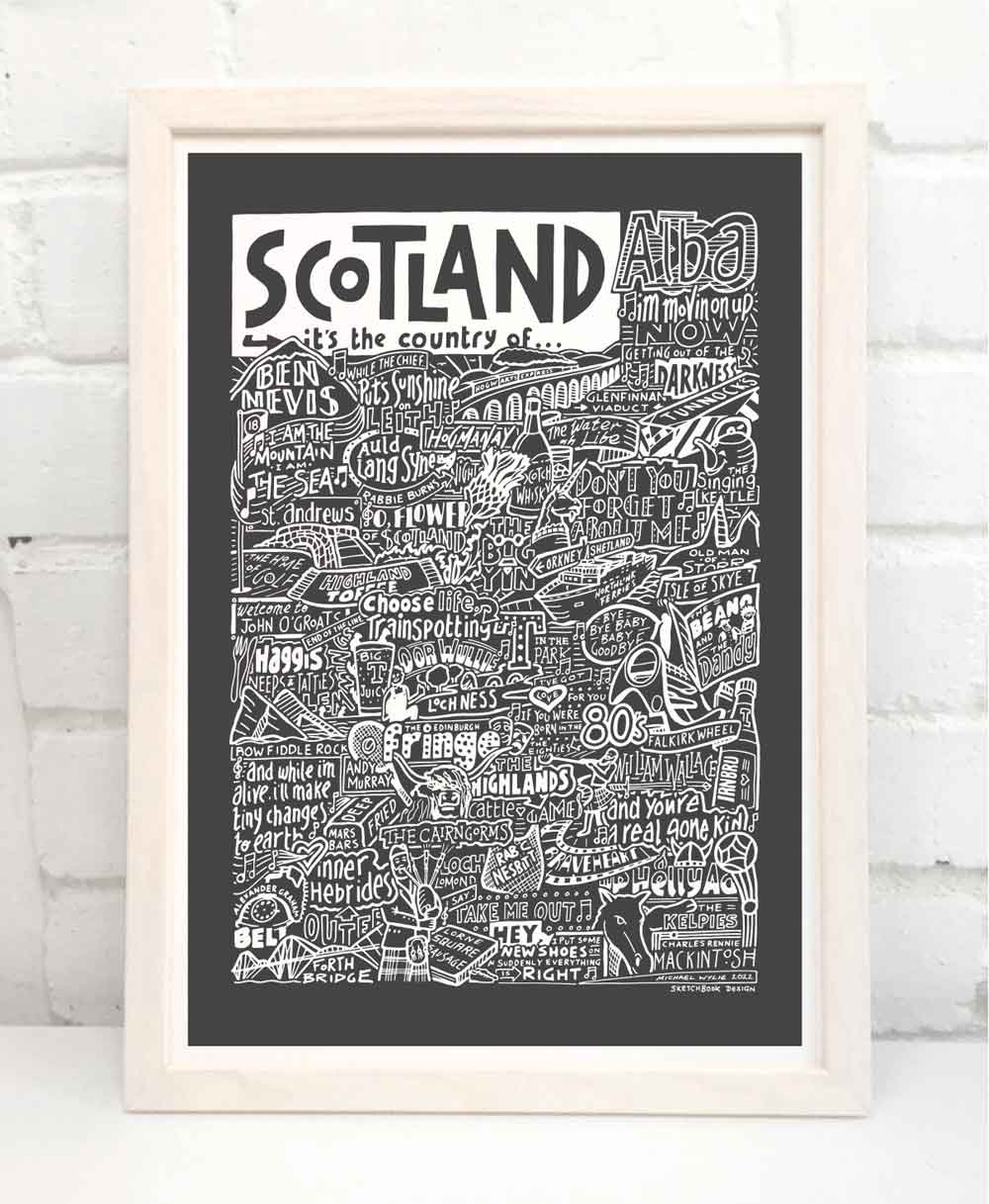 Sketchbook Design – Großhandel Kunstdruck – Scotland Landmarks – Kunstdruck „It's The Country Of“1