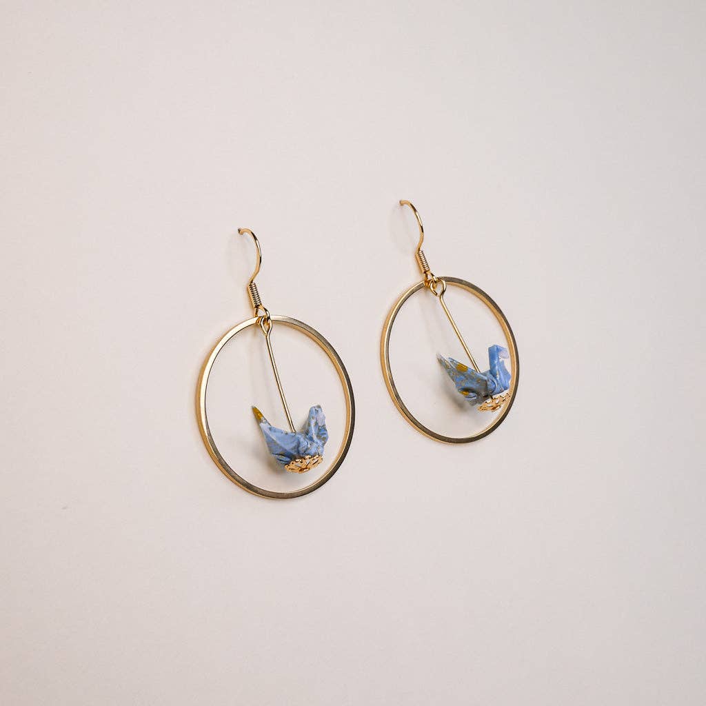 Kamyi.Art Origami Designs - Wholesale Dangle Earrings - Small Crane and Hoop Earrings in Gold4