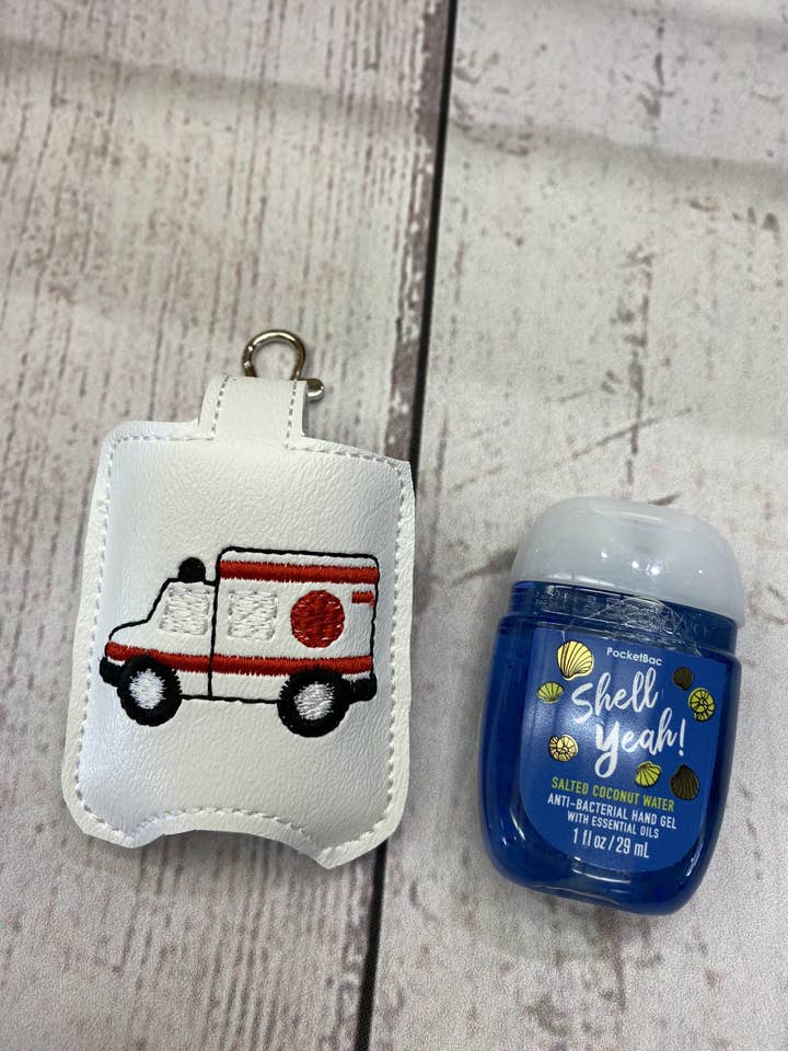 Ambulance EMS EMT Hand Sanitizer Holder Keychain. for wholesale by Grandmommy’s Threads