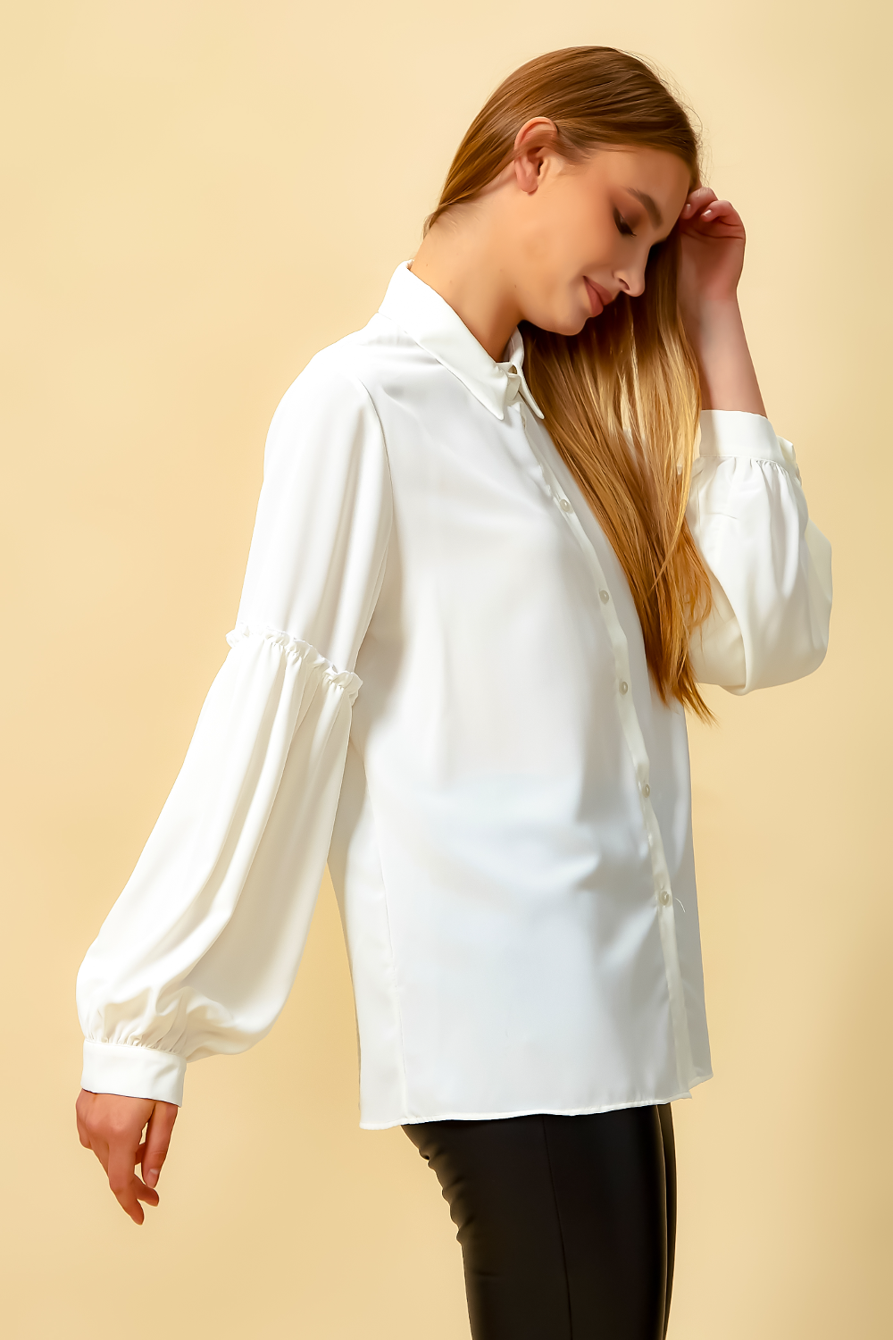 Blanc Chemise à manches patchwork en blanc en vente sur Faire1