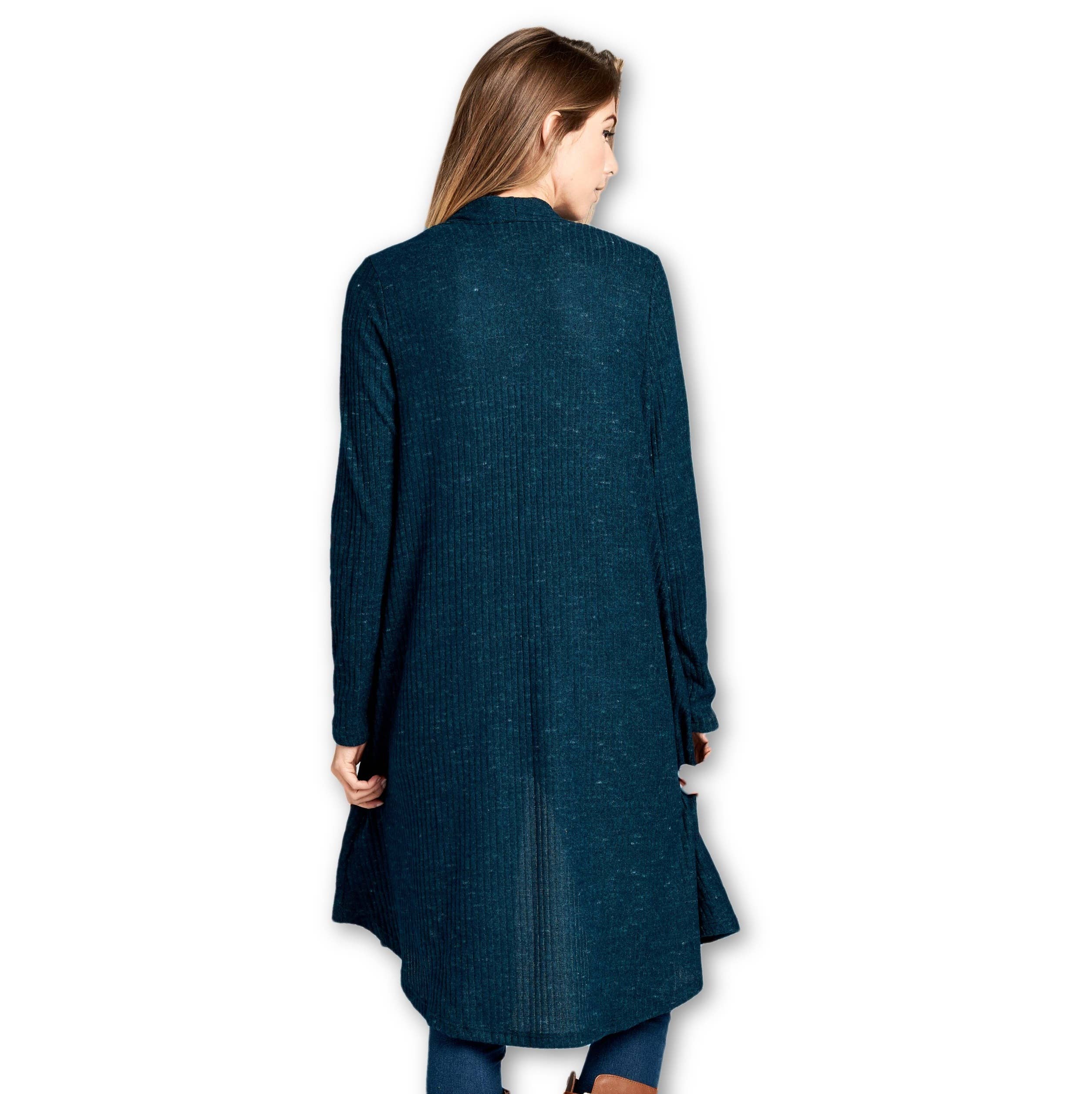 LKLUV - Wholesale Cardigan - Women's - Made in USA-Open Front Knit Long Sleeve Rib Sweater Cardigan4