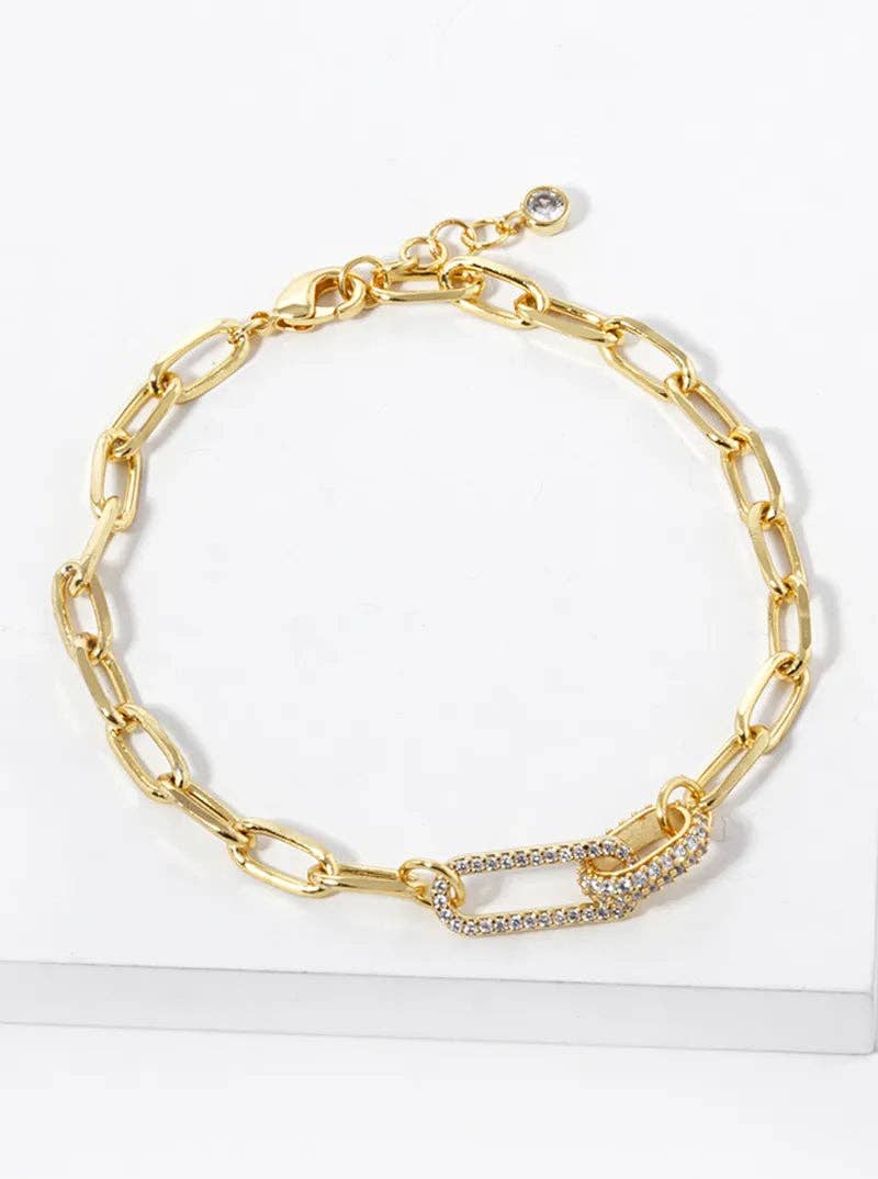 Wild Honey - Wholesale Link & Chain Bracelet - White Gold Dipped CZ Pave Link Chain Bracelet0