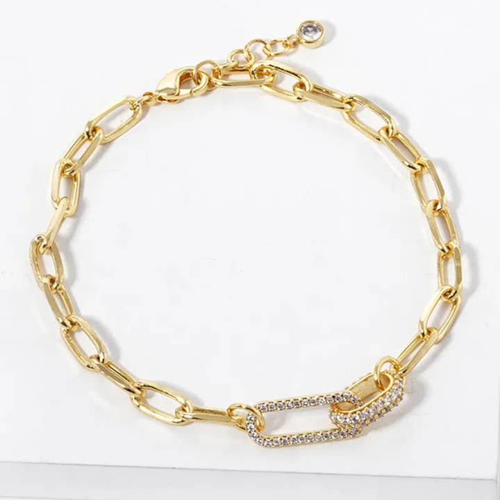 Wild Honey - Wholesale Link & Chain Bracelet - White Gold Dipped CZ Pave Link Chain Bracelet