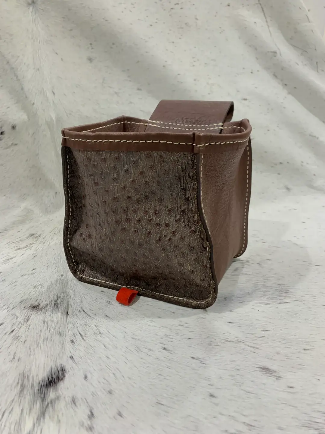 NDesigns Leather - Wholesale Pouch - Unisex - Handmade Brown Ostrich Shotgun Shell Bag with Belt Loop0