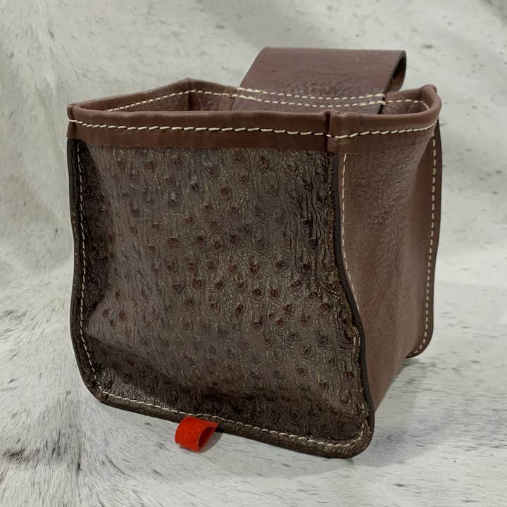 NDesigns Leather - Wholesale Pouch - Unisex - Handmade Brown Ostrich Shotgun Shell Bag with Belt Loop0