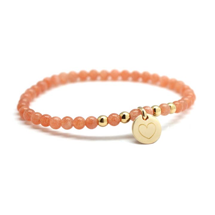 Sunstone Bead Bracelet and Mini Heart Engraving for wholesale by Petits Trésors