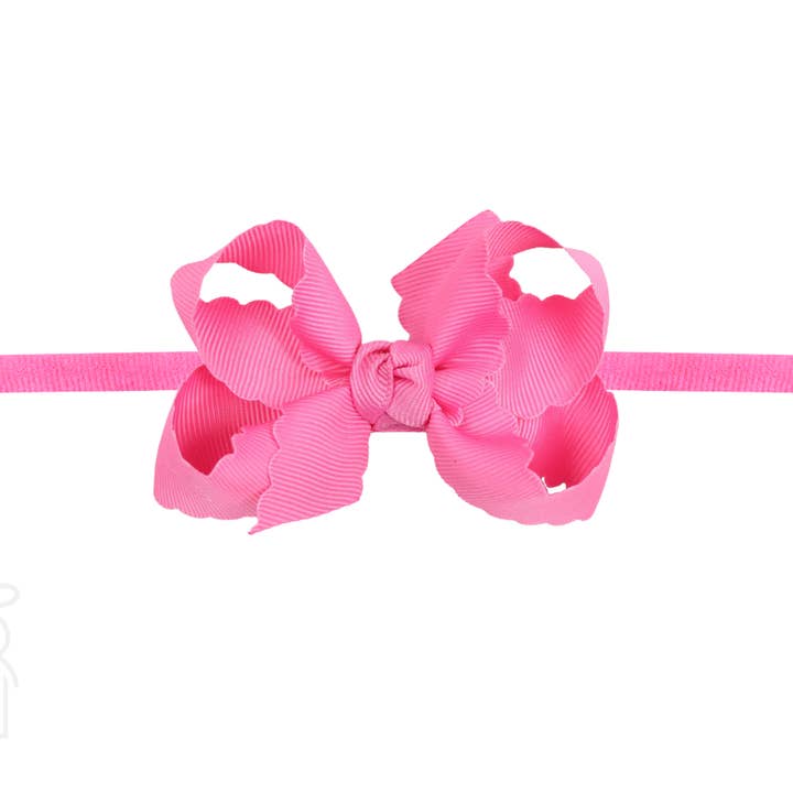 Beyond Creations, LLC - Wholesale Fashion Headband - Kids - 1/4" NYLON PANTYHOSE HEADBAND W/ SCALLOPED EDGE BOW66