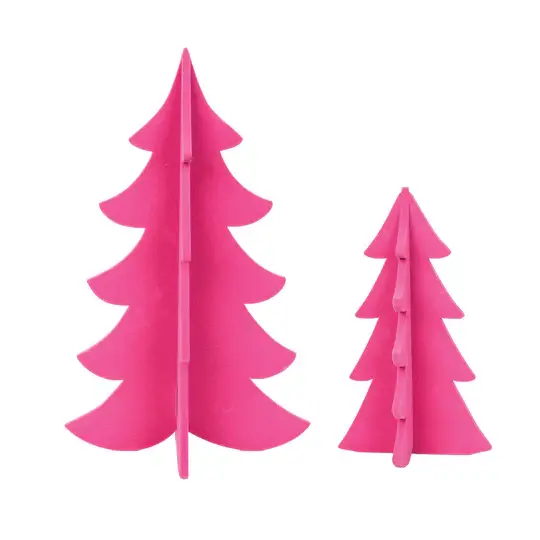 carol & frank - Wholesale Decorative Figurine - Christmas Tree Pink Flocked Decorative Figurine Set 20