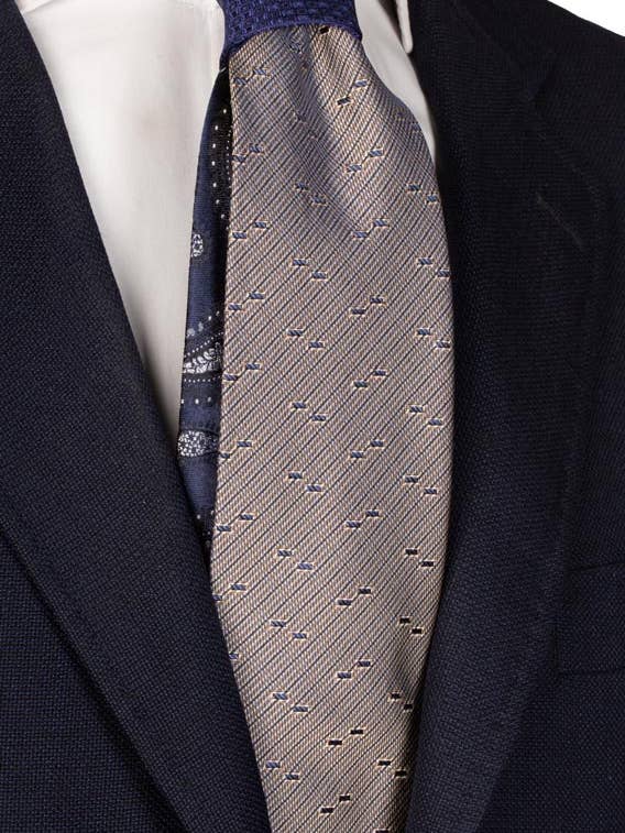 Blue Brown Gray Pattern Tie with Blue Bluette Contrast Knot Pattern N2765 for wholesale by Graffeo Cravatte