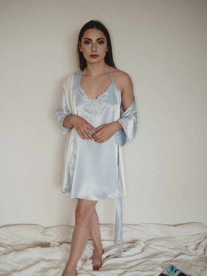 Slip dress in ice blue for wholesale by Sunday Past Noon