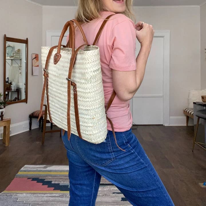 HandmadeBestSeller - Wholesale Beach Bag - Straw Beach bag with leather strap Brown - Straw backpack2