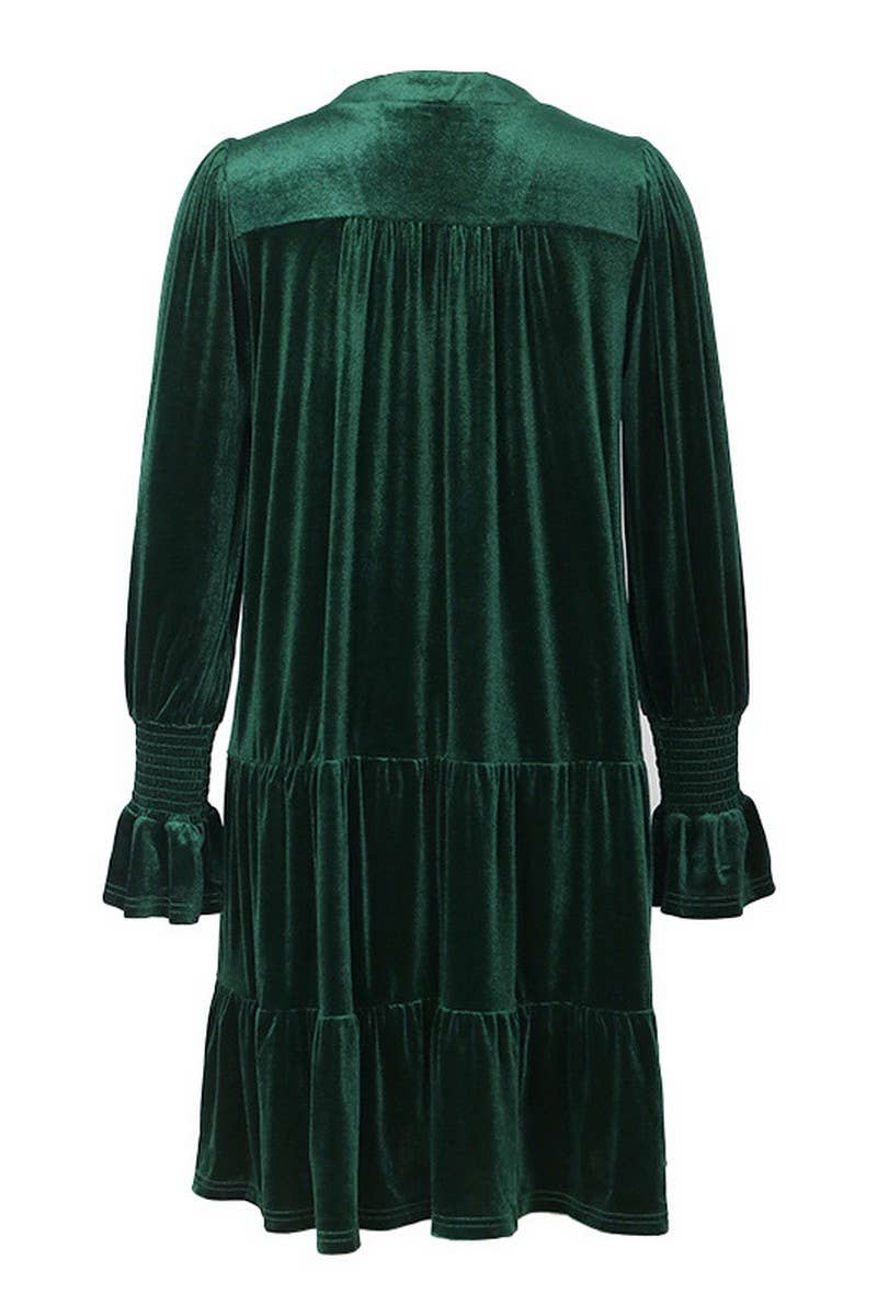 NINEXIS - Wholesale Dress - Women's - CWDMD3552_V-NECK LONG-SLEEVED SOLID COLOR VELVET DRESS17