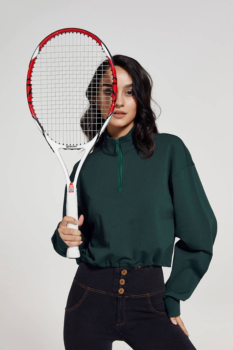 Crave by FW - Wholesale Sweatshirt - Women's - Half-zip Stand-up Collar Sweatshirt - Cropped Design21